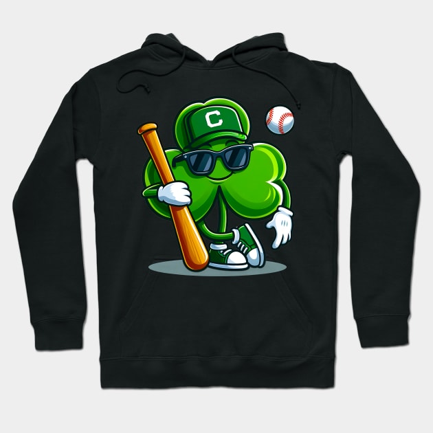 A funny and cute way to celebrate Irish culture and baseball on St. Patty’s day. This graphic shows a shamrock leaf character playing baseball with a smile Hoodie by click2print